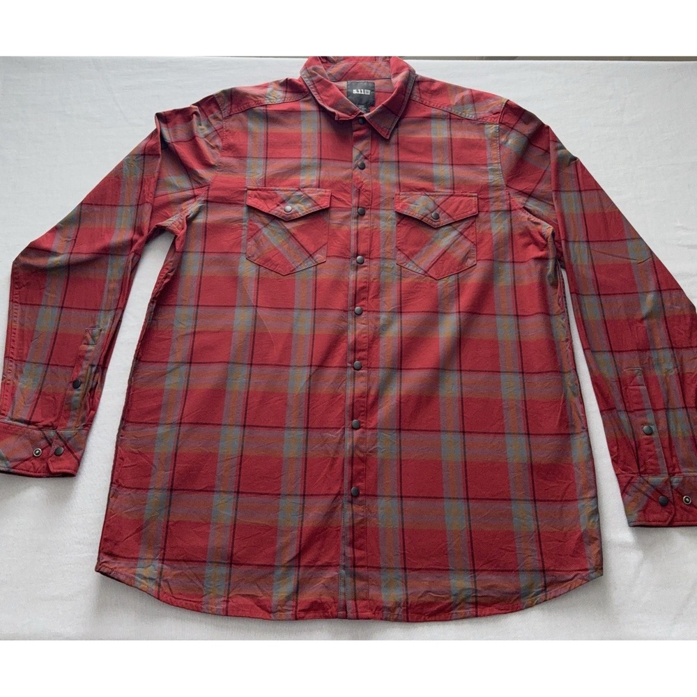5.11 Tactical Plaid Snap Shirt Mens XL Red Long Sleeve Button Up Cotton Western